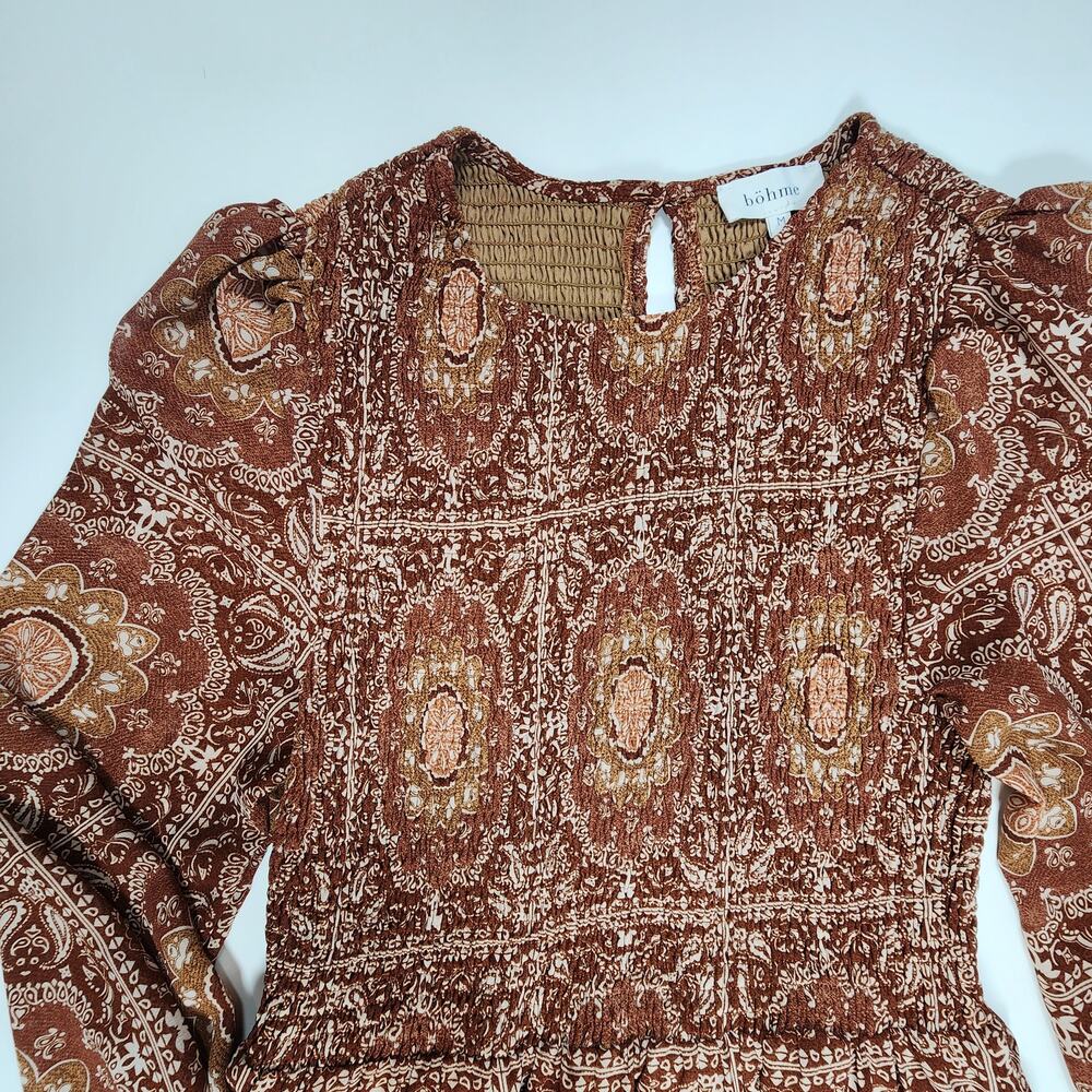 BOHME Boho Y2K Festival Paisley Peasant‎ Smocked Mini Dress M - Picture 4 of 11